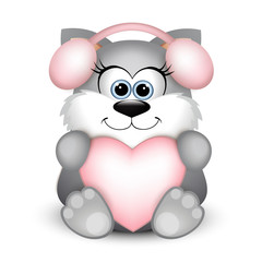 Funny valentine cat on white background.