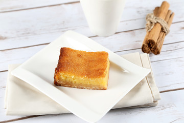 Slice of lemon pie. Lemon bar.