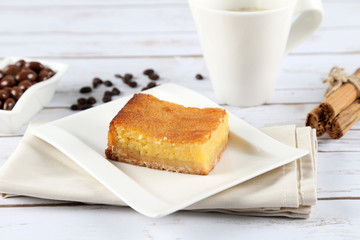 Slice of lemon pie. Lemon bar.