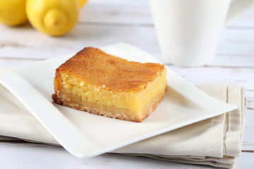 Slice of lemon pie. Lemon bar.