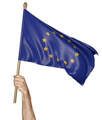 Hand proudly waving the flag of the European Union