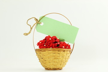 blank tag or label with space for text on bamboo flower basket