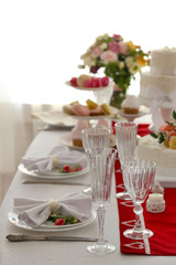 Beautiful served table for wedding or other celebration in restaurant