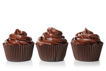 Chocolate cupcakes isolated on white