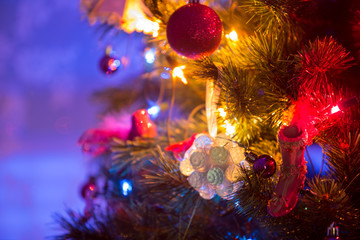 Obraz na płótnie Canvas Christmas tree and christmas decorations close up photo.