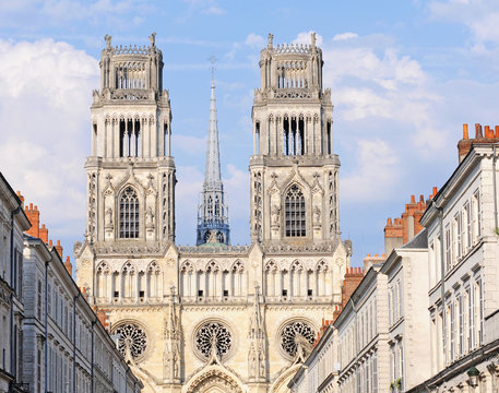 Gothic cathedral basilica of saint croix or the holy cross, in summer, in orleans, france, europe
