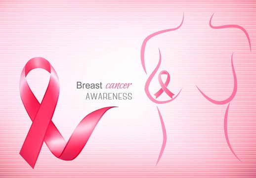 Breast cancer pink background - an awareness ribbon and a stetho