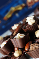 Chocolate candies on the table, close up