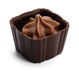 Chocolate praline candy, isolated on white