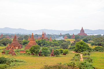 Ancient pagodas in the landscape from Bagan in Myanmar