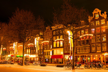 Amsterdam at night in christmas time in the Netherlands © Nataraj