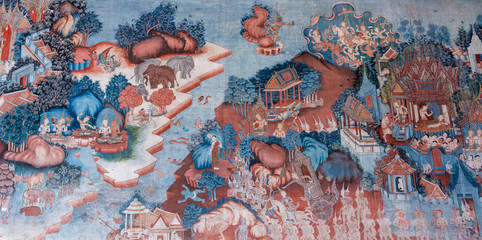 PHATTHALUNG, THAILAND -  AUGUST 22, 2015: Traditional Thai mural © koonkhunstock