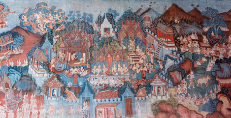 Obraz premium PHATTHALUNG, THAILAND - AUGUST 22, 2015: Traditional Thai mural