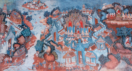 PHATTHALUNG, THAILAND -  AUGUST 22, 2015: Traditional Thai mural © koonkhunstock
