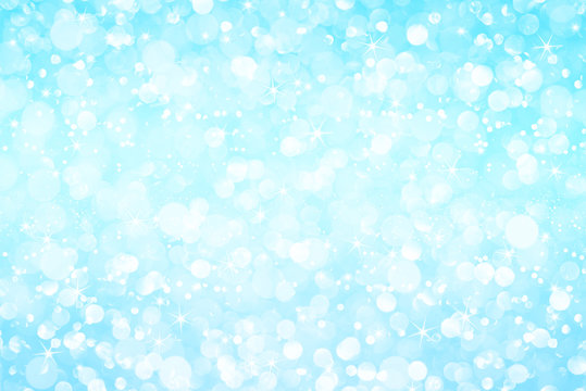 White Light Blue Glitter Bokeh With Stars Abstract Background