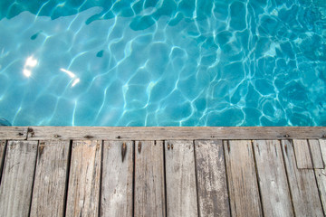 Top view of Terrace wooden on swimming pool