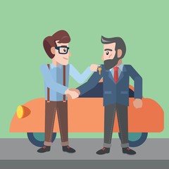 businessman selling car flat color cartoon illustration