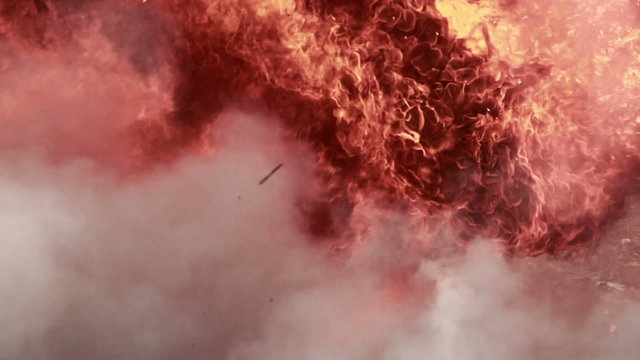 Hugh fiery explosion with audio during a military training exercise.