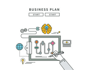 simple line flat design of business plan, modern vector illustration