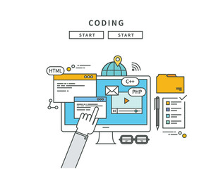 simple line flat design of coding, modern vector illustration