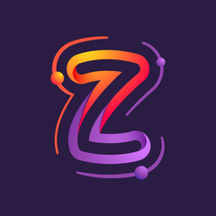 Z letter one line with atoms orbits colorful logo