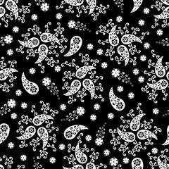 Paisley seamless pattern. Indian cucumber. 
Black-white oriental decorative ornament