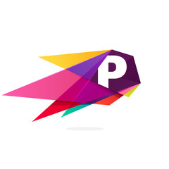 P letter logo with polygonal comet.