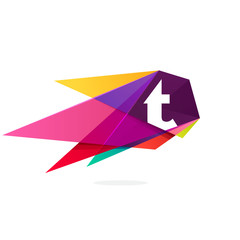 T letter logo with polygonal comet.