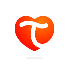 T letter inside heart for st. Valentine's day design.