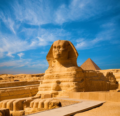 Great Sphinx Body Blue Sky Pyramid Giza Egypt