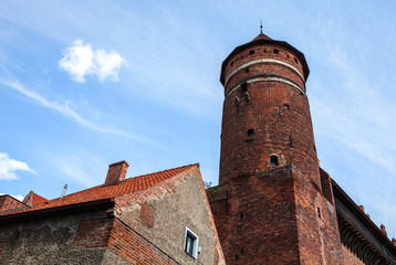Ancient brick tower construction.