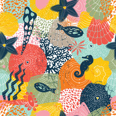 Plakaty  Vector seamless pattern of sea life. Seamless pattern can be used for wallpaper, pattern fills, web page background, surface textures.