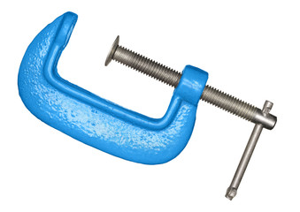Metal blue clamp on white