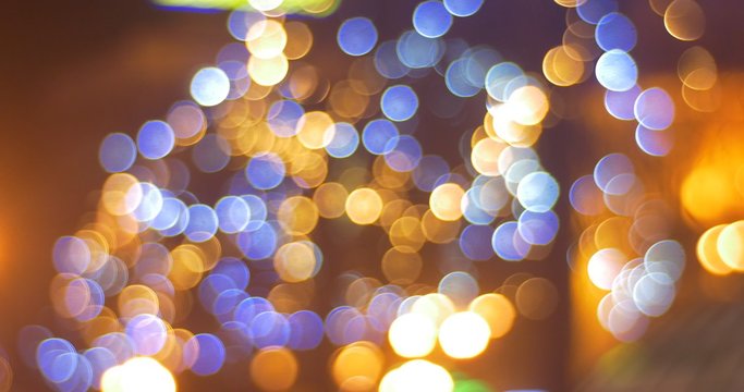 Blurred Lights Balls of Garlands Colorful Lamps Square of City is Illuminated Fir-Tree Installed at Sofia Square Panorama New Year's Celebration Kiev
