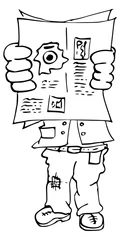 Fotobehang cartoon tekening van man die aan het bespieden is © emieldelange