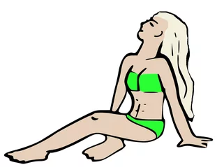 Foto auf Acrylglas Cartoon vrouw relaxen op het strand © emieldelange