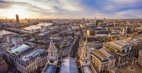 London Skyline from the top of St.Paul's Cathedral at sunset - London, UK