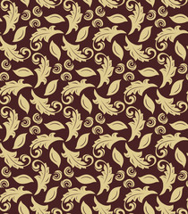 Floral vector brown and golden ornament. Seamless abstract classic fine pattern