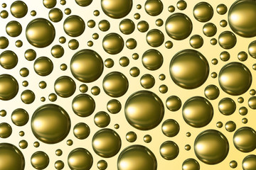 A group of golden bubbles soars over a white and yellow background