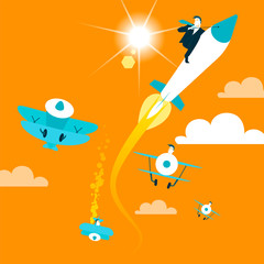 Ahead of old aircraft rocket