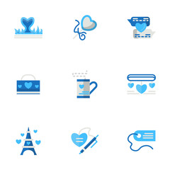 Romantic adventures blue flat icons