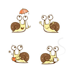 Cute cartoon snails set. Vector image. Hand drawn.