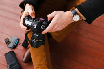 Photographer on walk with a professional camera