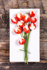 tulip creative with cherry tomato and cheese cream