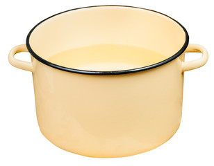 classic big yellow enamel stockpot with water