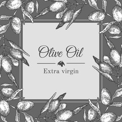 Olive oil label template with graphic olive branch illustration 