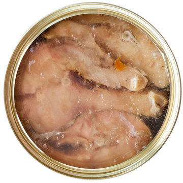 canned broad whitefish fish in jelly isolated