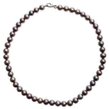 round necklace from natural black pearls isolated
