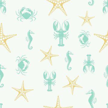 vector pattern seahorse lobster crab and starfish