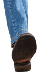 direct view of left leg in jeans and brown shoe